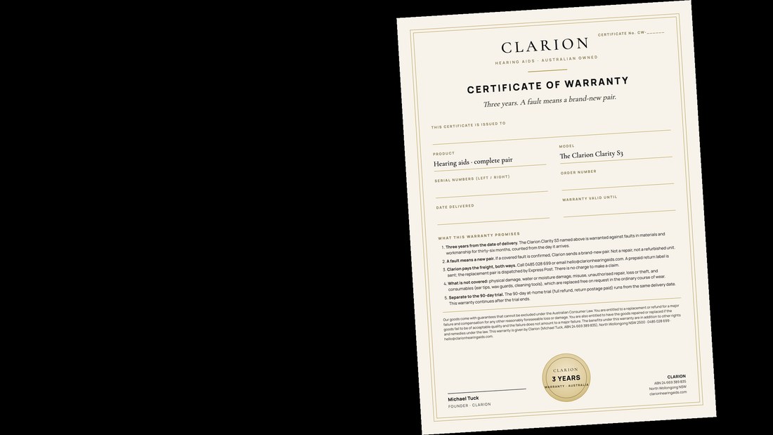 The signed Clarion Certificate of Warranty that comes in every box